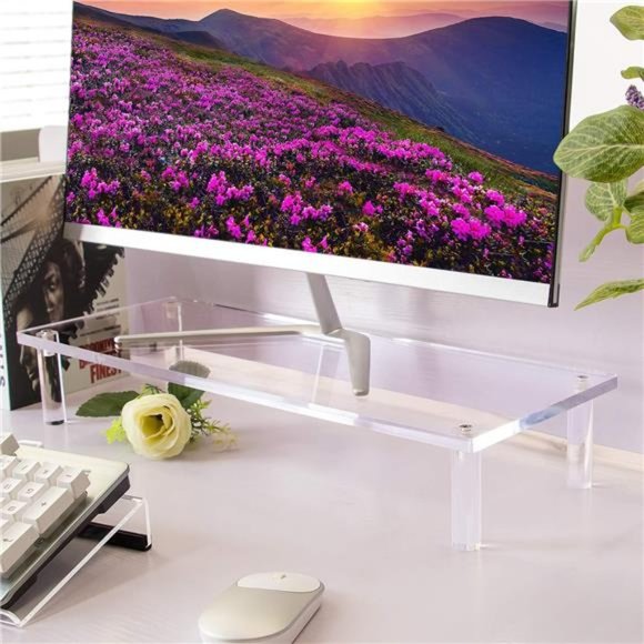 20x7.5 Acrylic Monitor Stand Riser, Clear Computer Stand, Desk Riser - Picture 3 of 8